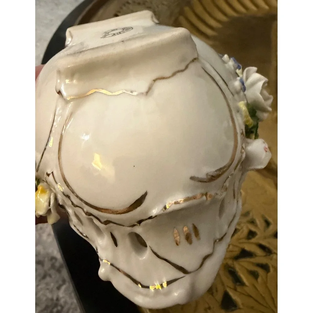 Vintage German Porcelain Reticulated Bowl Encrusted Flowers Gold Gilt Footed